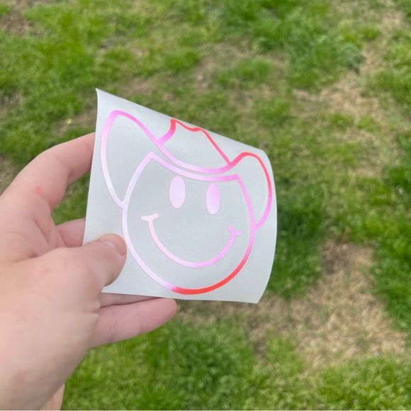 🎄 Cowboy Smiley Face Vinyl Decal - Picture 7 of 10